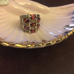 Sterling Silver, Marcasite and Garnet Ring